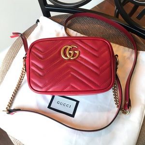Gucci red matelasse mini GG marmont bag